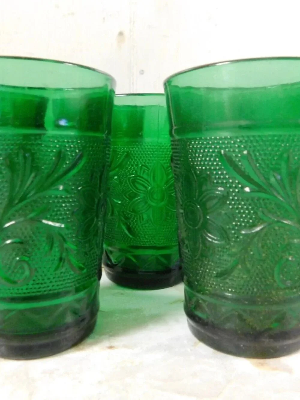 60s Era Anchor Hocking Green Sandwich Glass Flat 9 oz Tumblers s/10